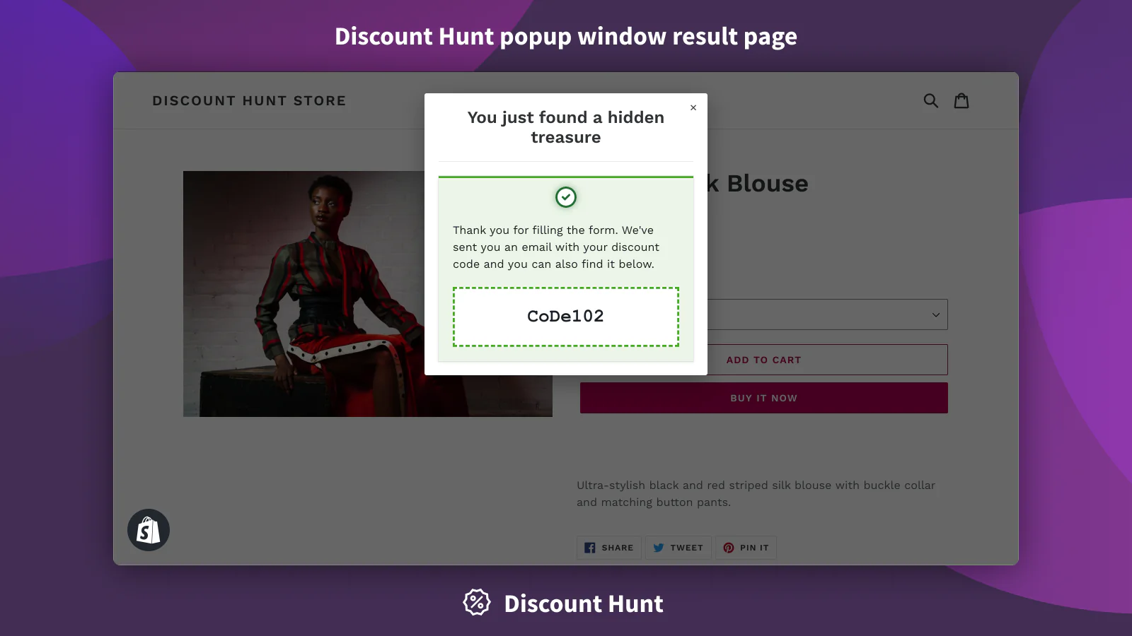 Discount Hunt popup window result page