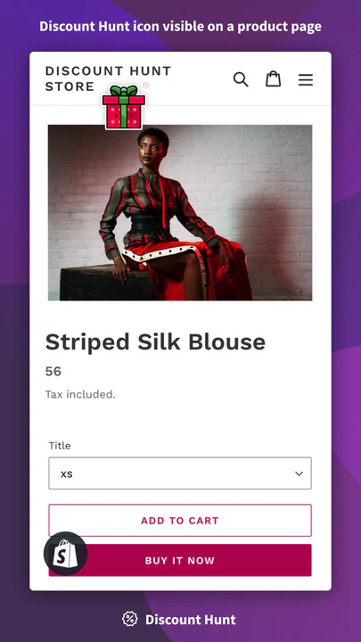 Discount Hunt icon visible on a mobile product page