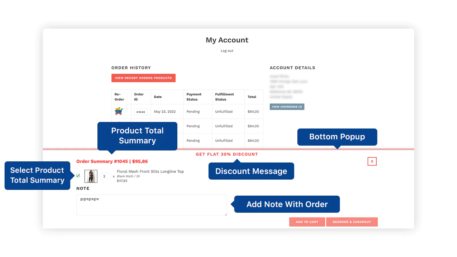 Sélectionnez le produit que vous souhaitez réorganiser à nouveau à partir du résumé de la commande