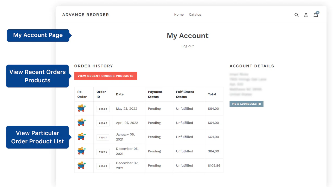 Advance Reorder ‑ Repeat Order - Reorder previously purchased