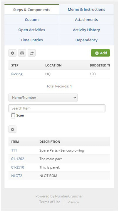 Arbeitsauftrag in Order Time Inventory