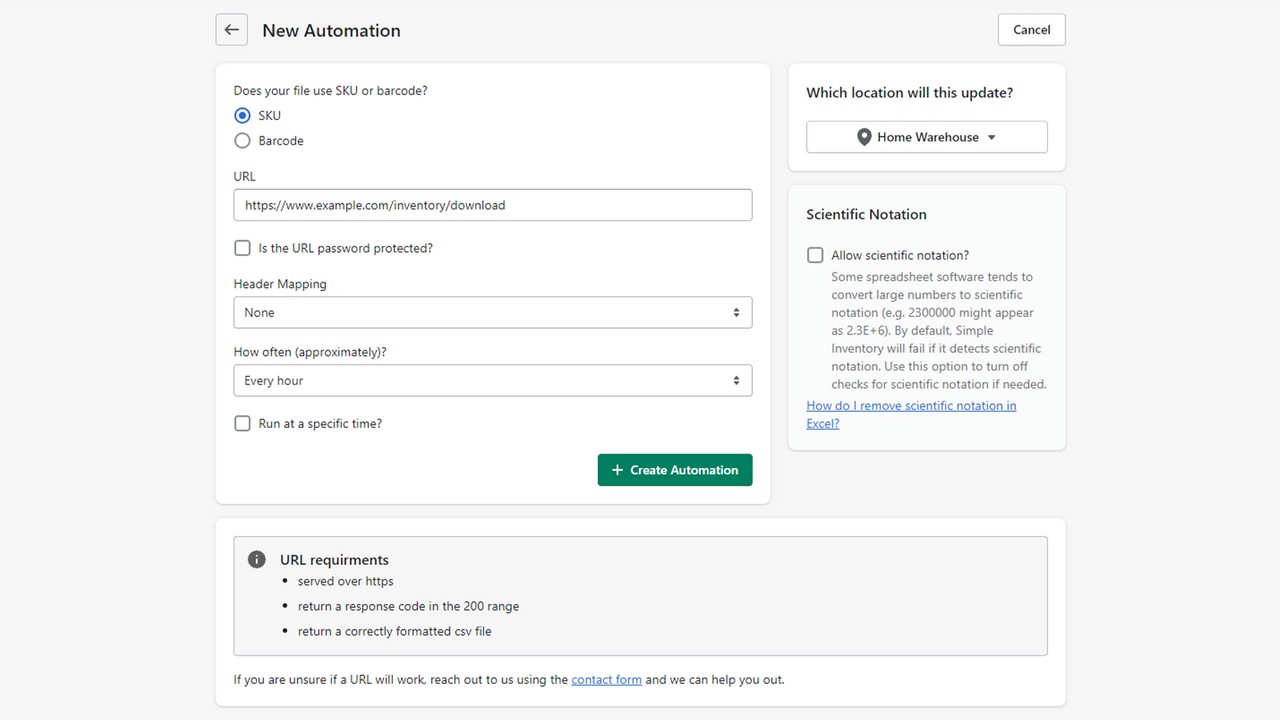 Configuration de l'automatisation