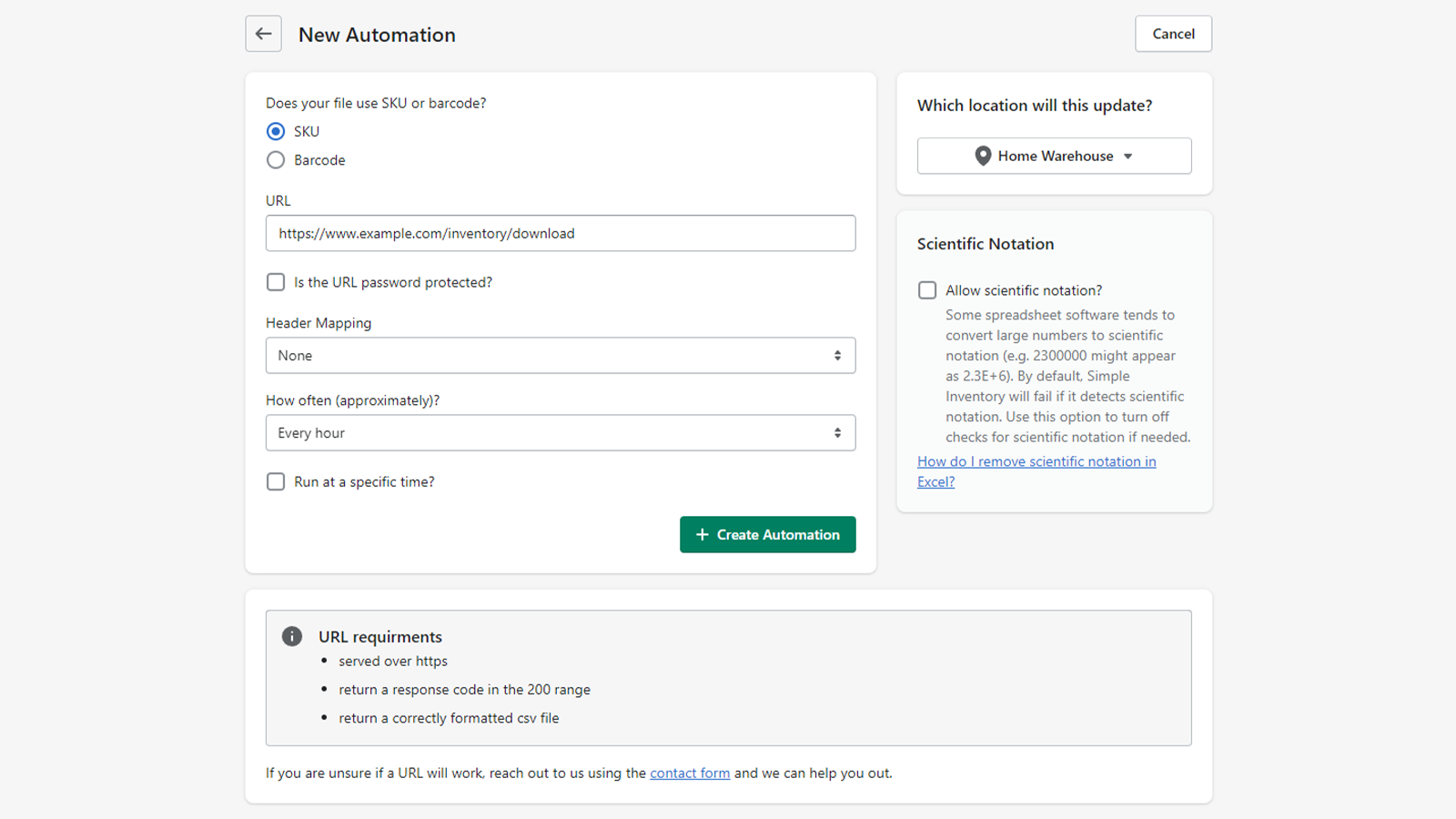 Configuration de l'automatisation