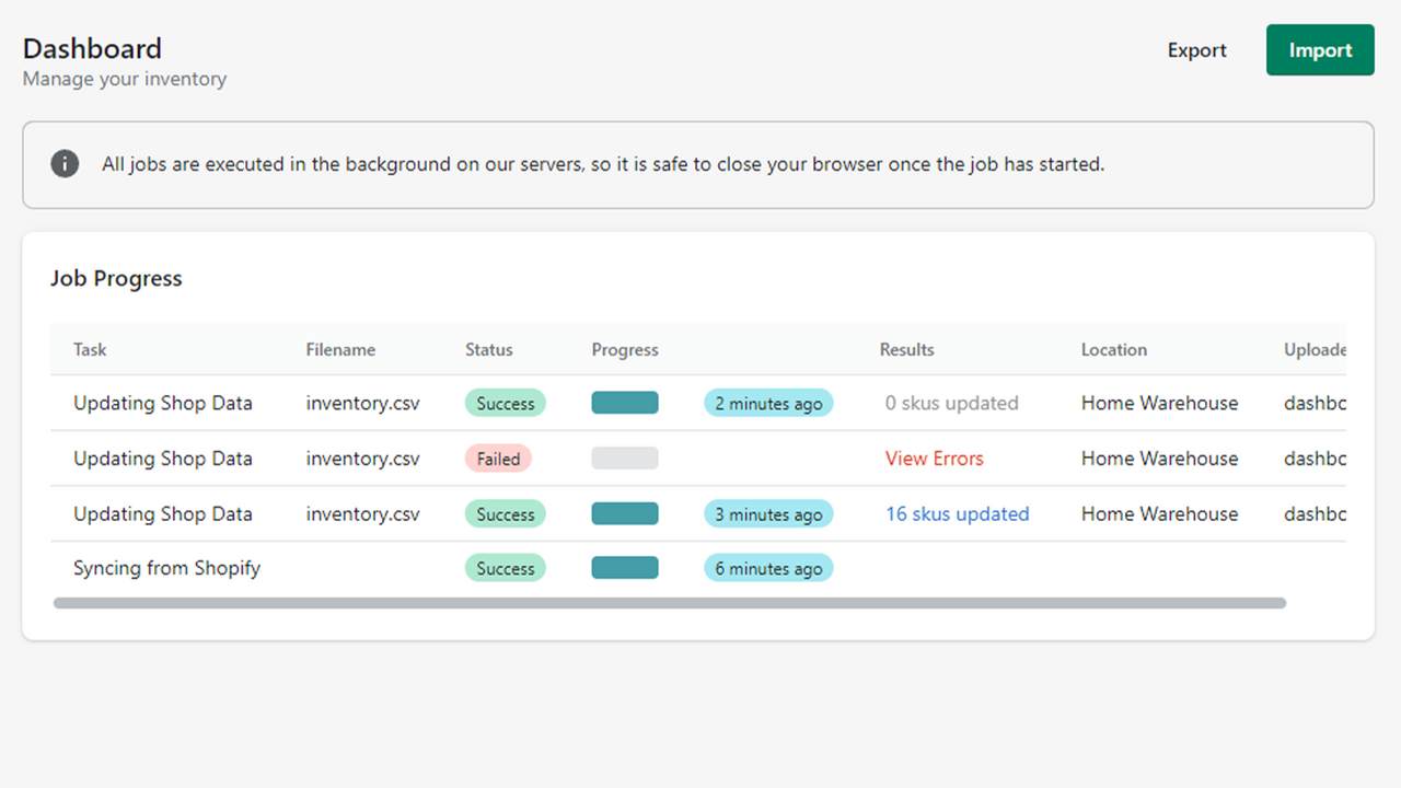 Painel do Simple Inventory