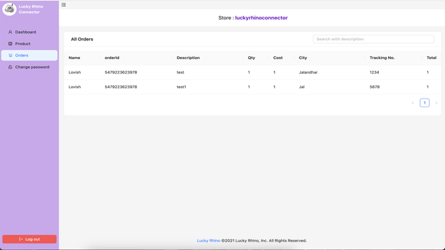 Vous pouvez voir les commandes créées par Lucky Rhino