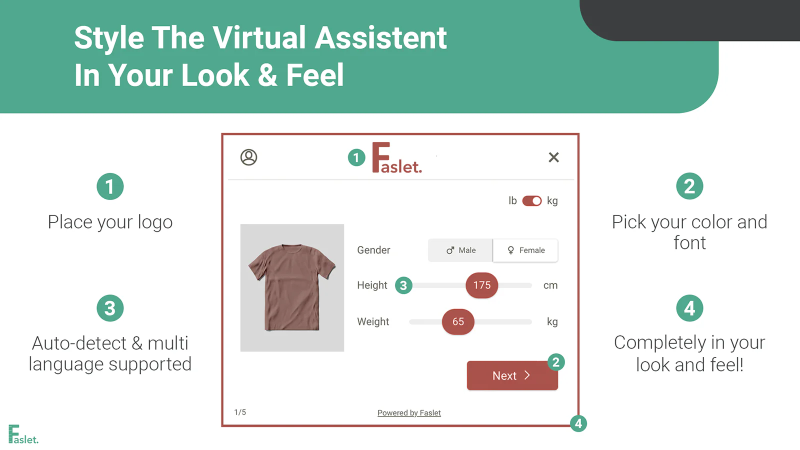 Options de personnalisation pour la popup de l'Assistant Taille Faslet