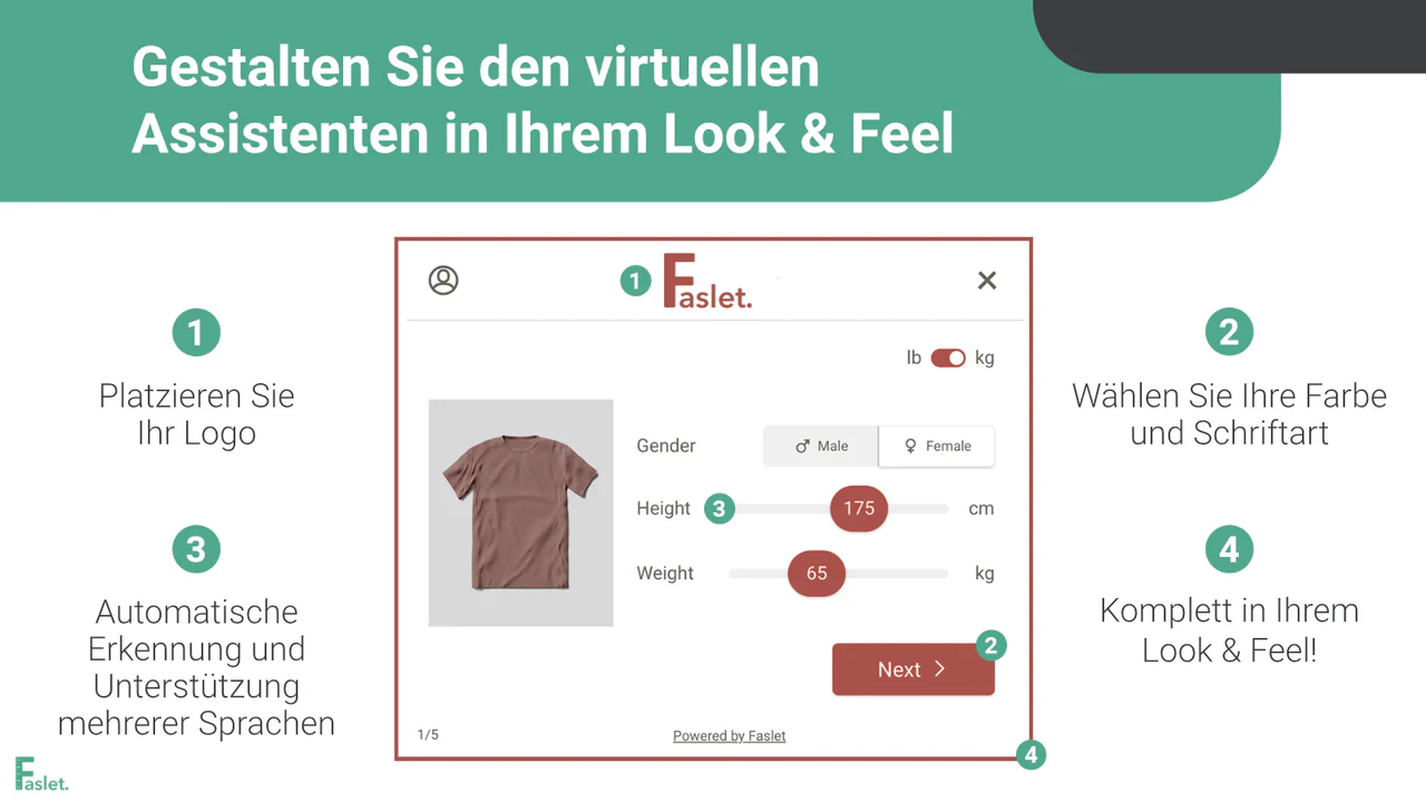 Anpassungsoptionen für das Faslet Size Assistant-Popup