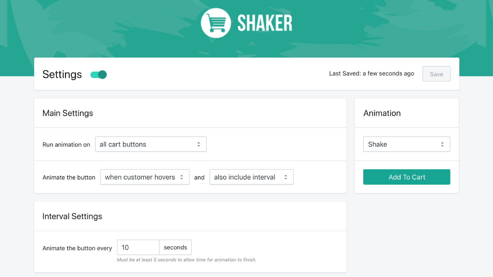 Página de Administração do Shaker