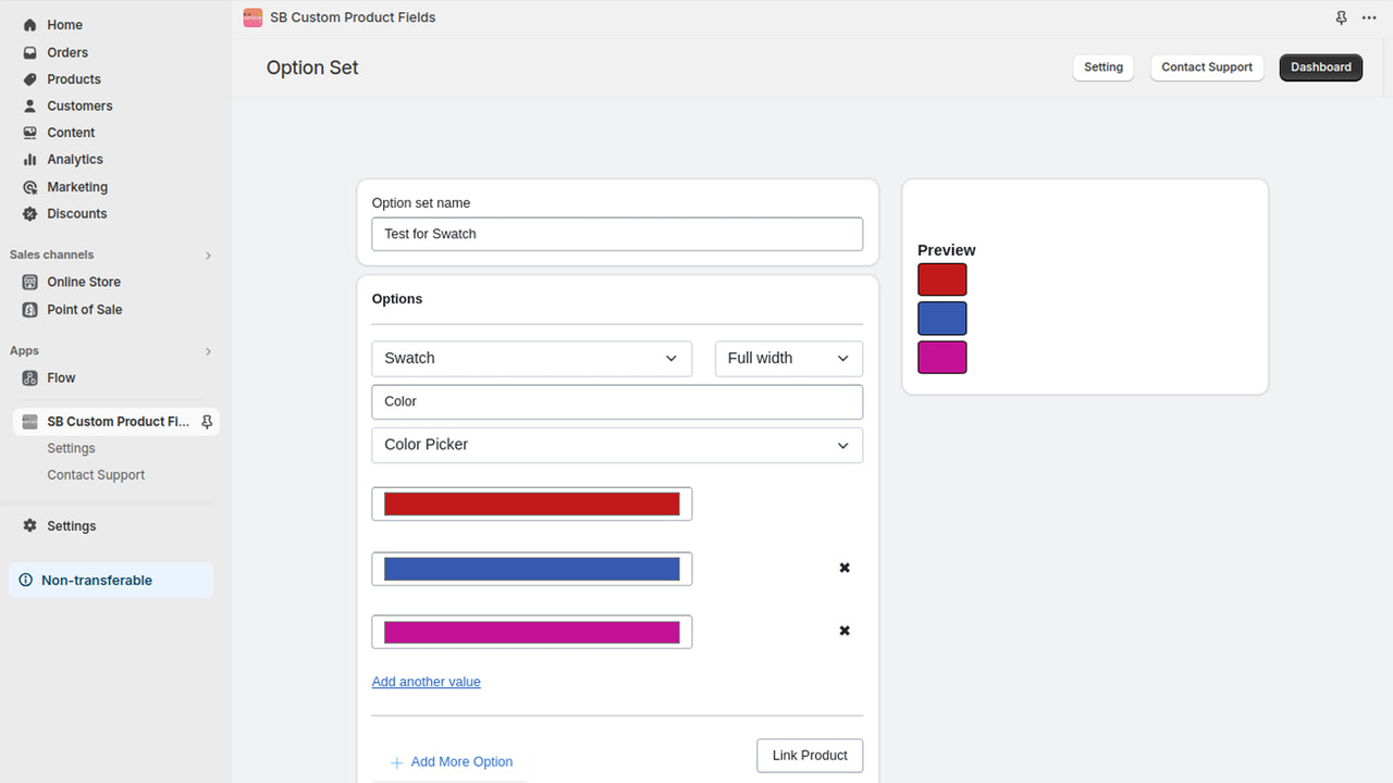 Admin Option Set Konfiguration