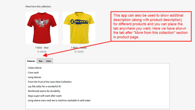 Product description tabs in product details page