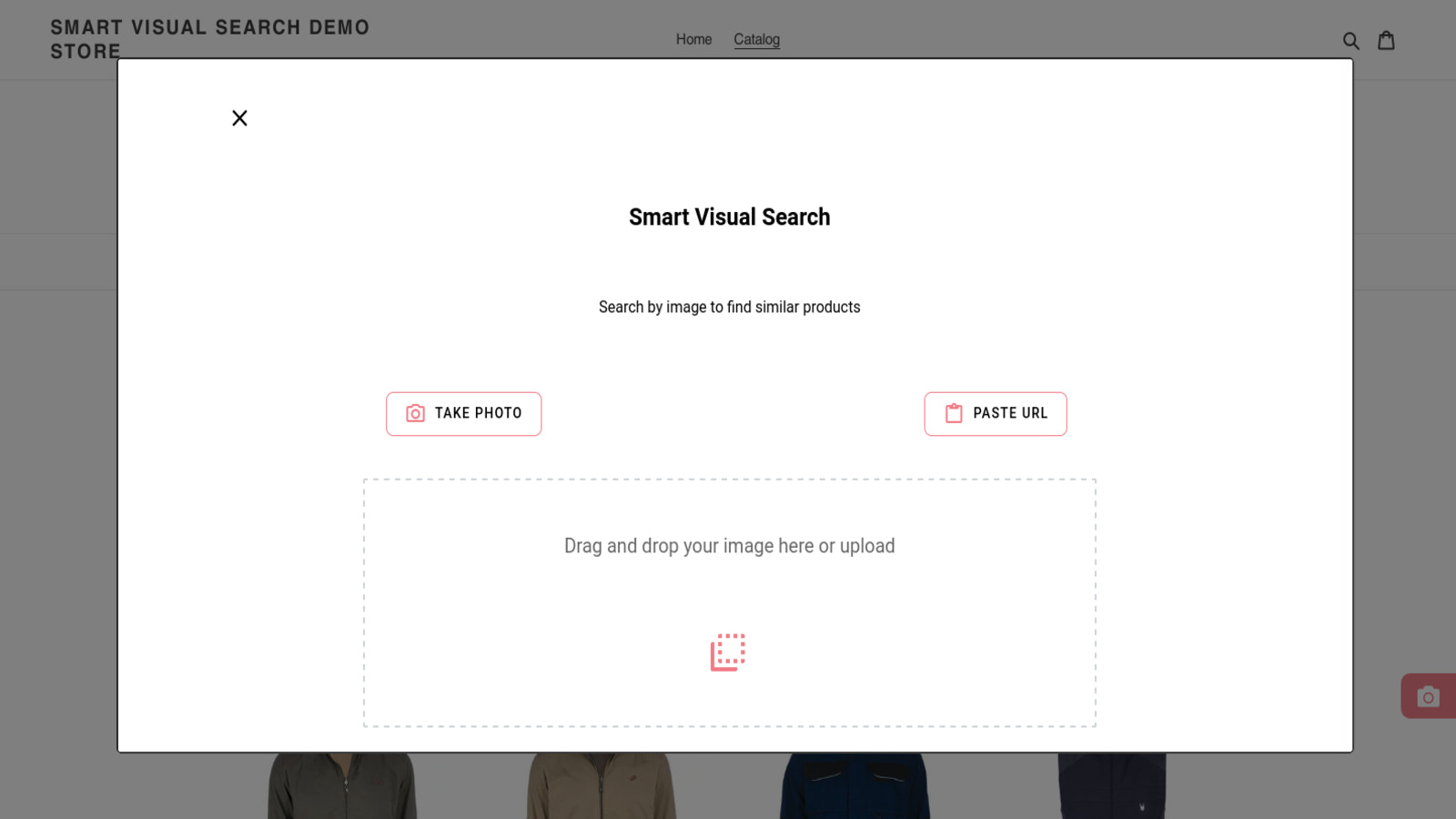 Modal för visuell sökning i butiksfronten