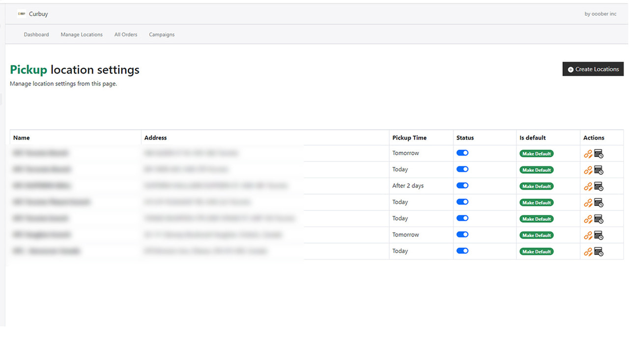 curbuy contact less grocery pickup location settings