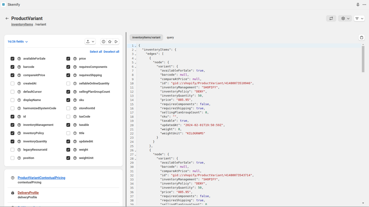 Get data for selected fields