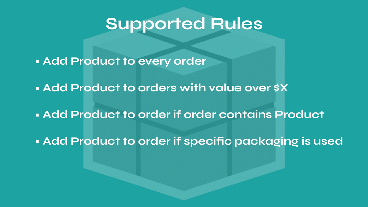 As regras suportadas para adicionar produtos aos pedidos