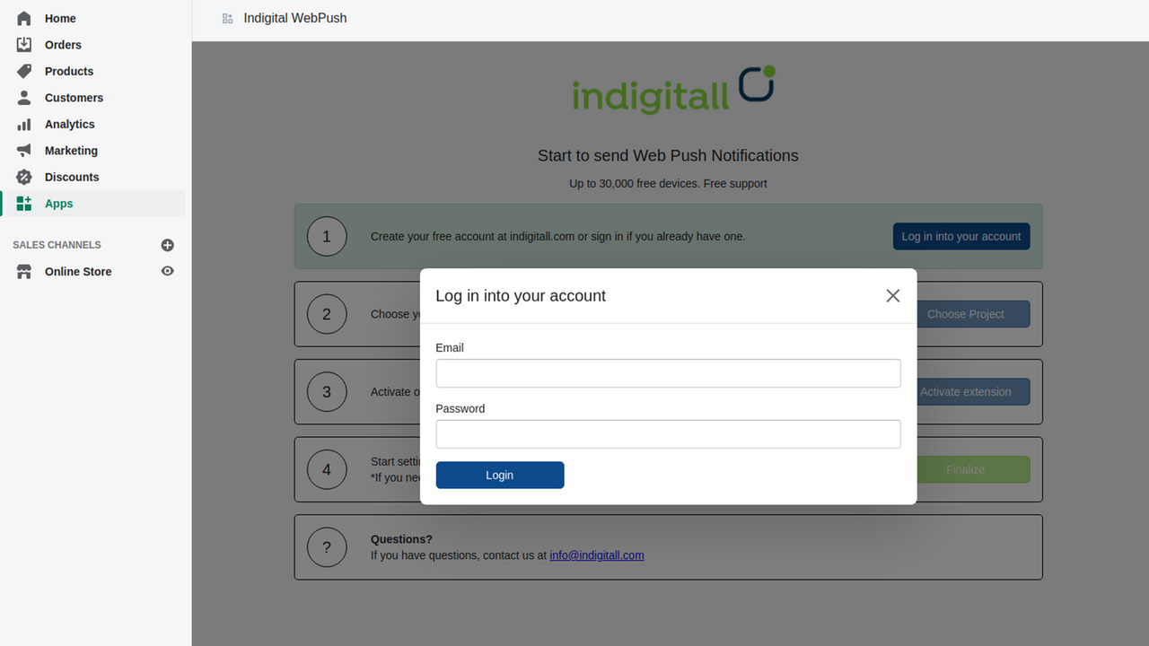 Log in met uw Indigitall account.