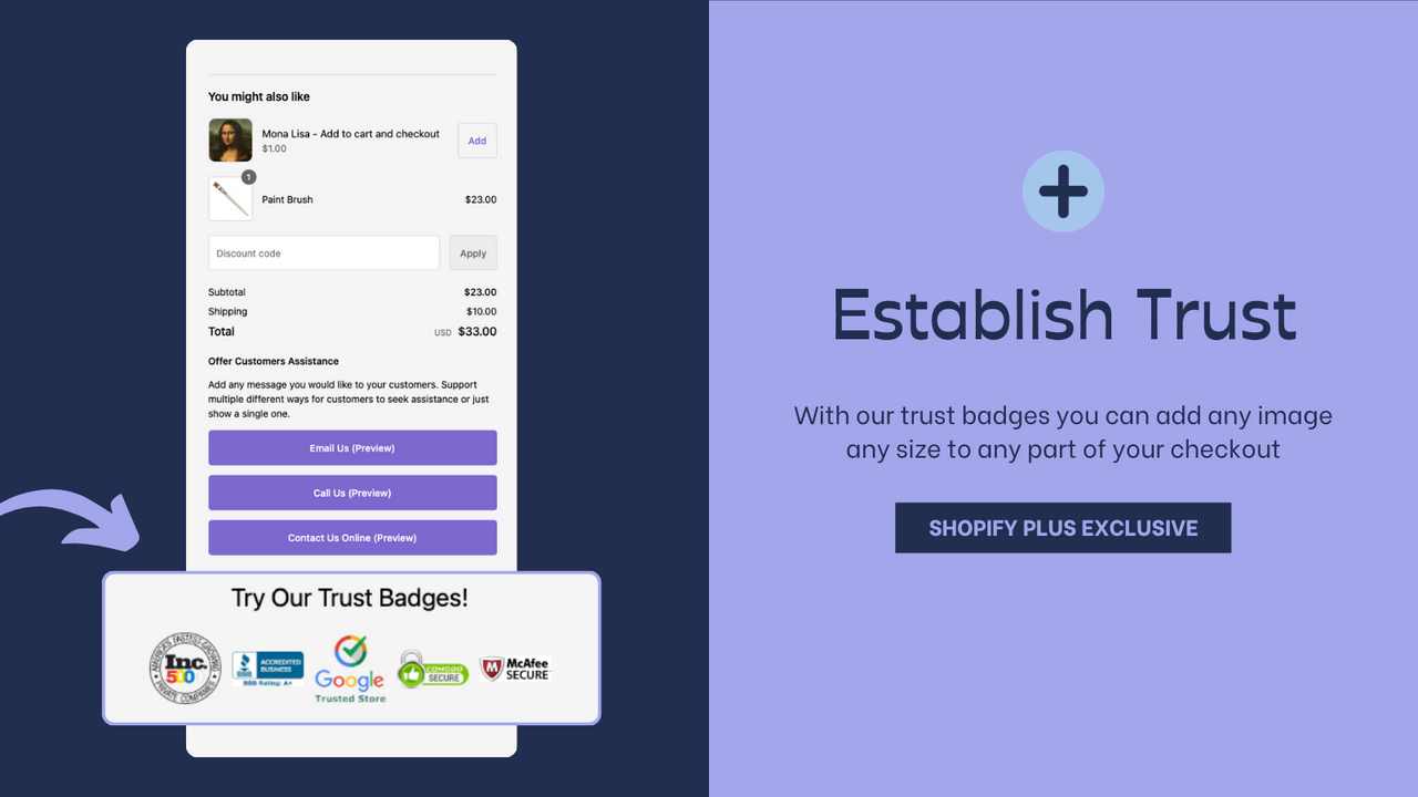 Establish trust at checkout with customizable trust badges