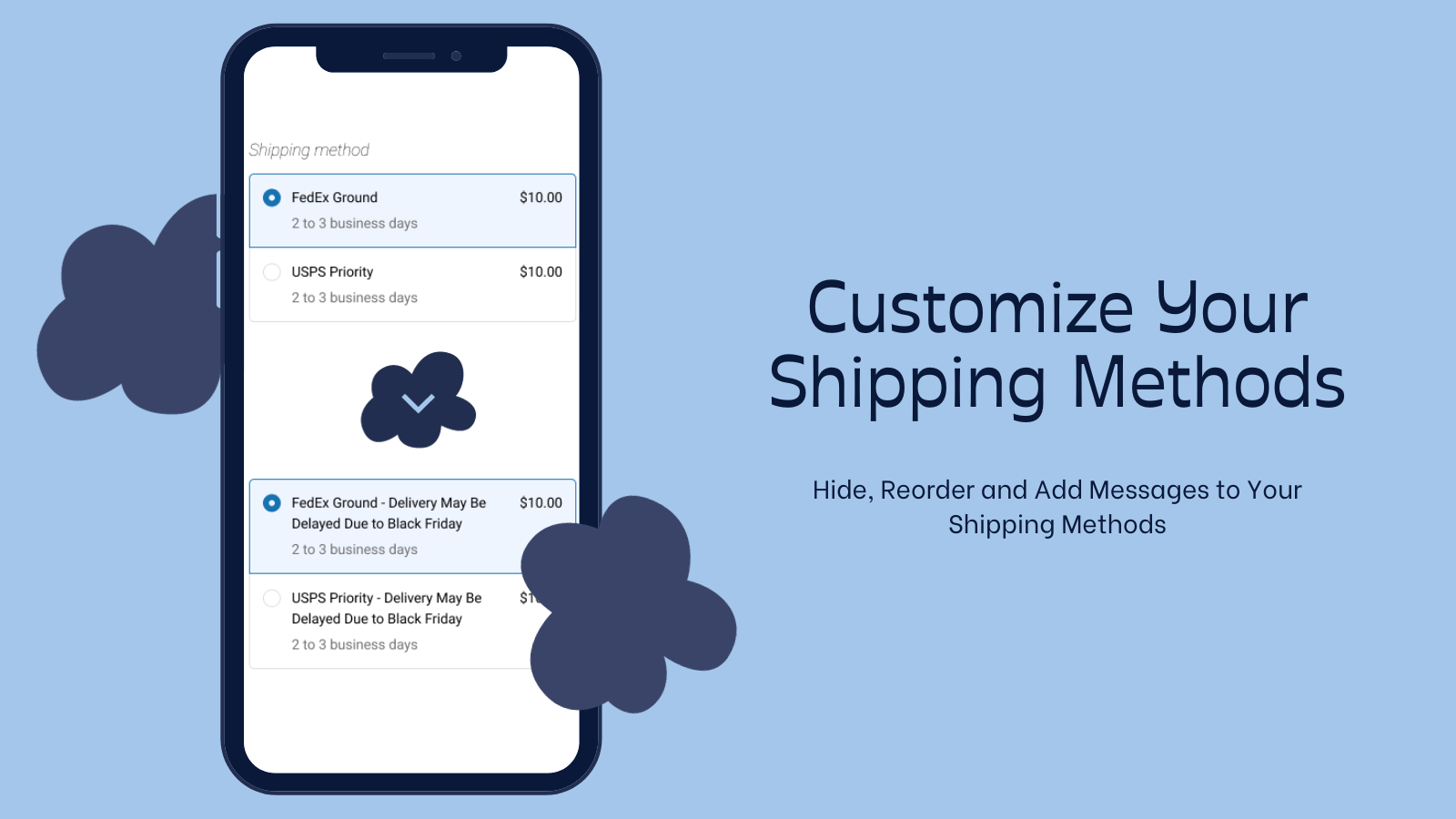 Example of Shipping method customized at checkout on a phone
