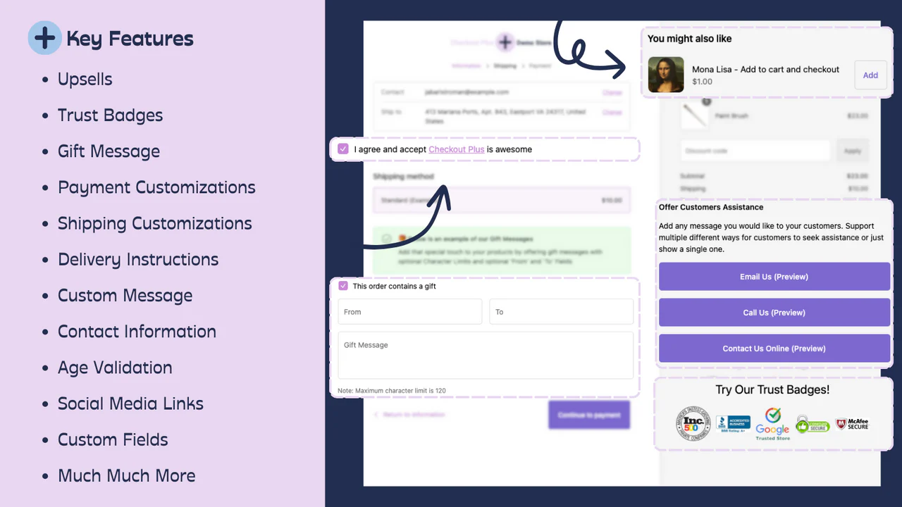 Checkout Plus Banner displaying key features