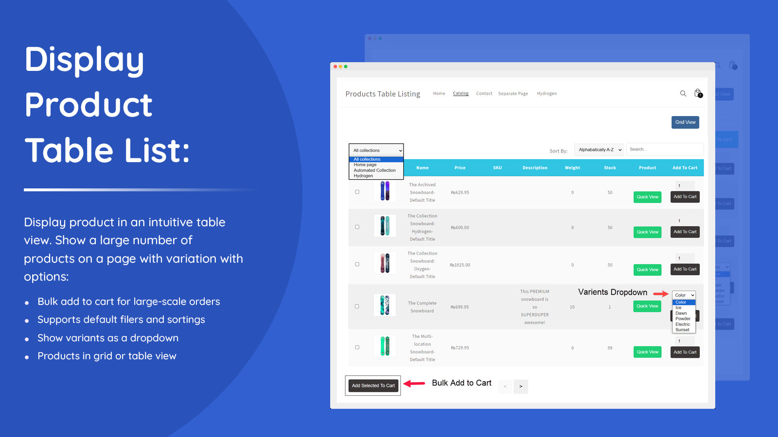 Addify ‑ Products Table List Screenshot