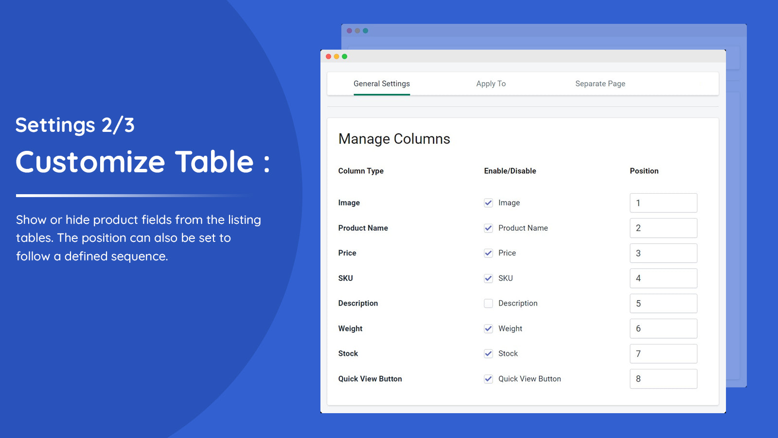 Customize Table for Shopify products