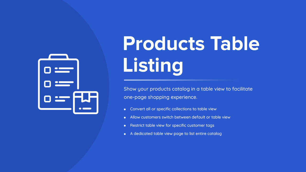 Shopify Product Table Listing