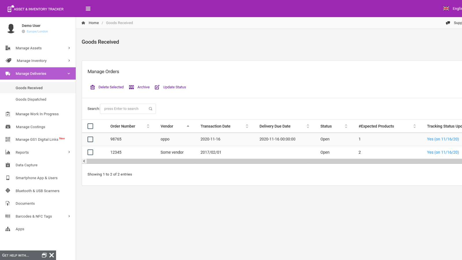 Purchase Order Items Tracking