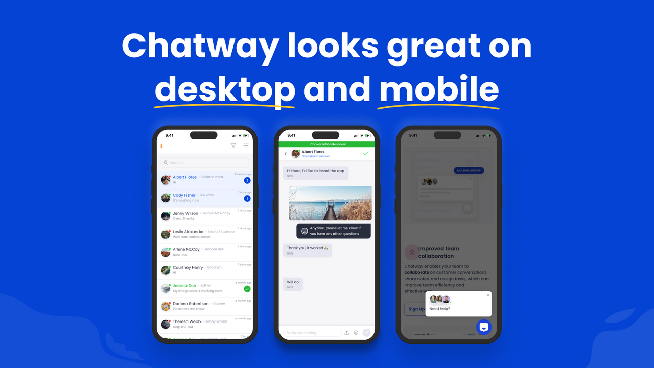 Chatway live chat ser bra ut på skrivbordet och mobilen