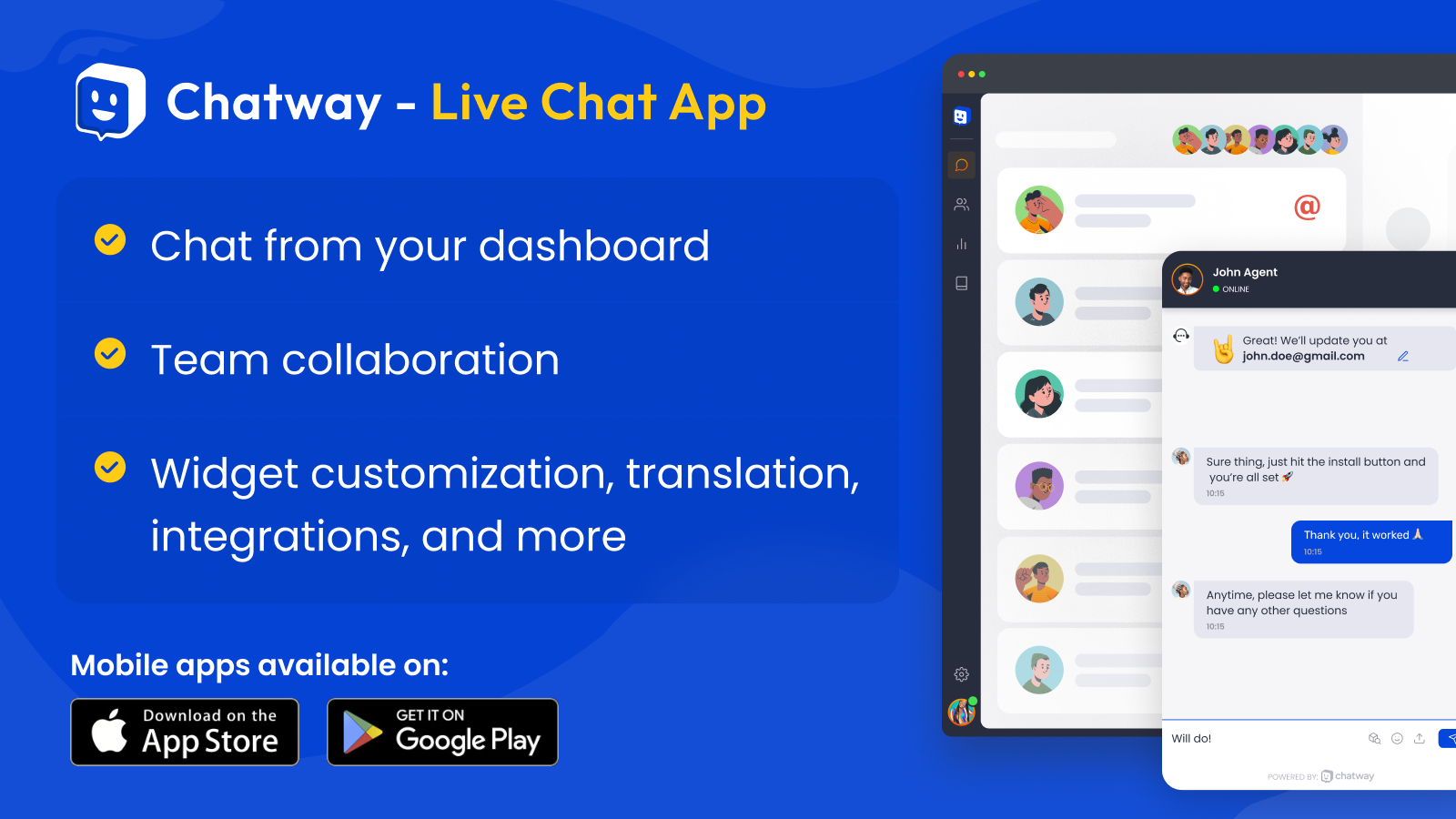 Live Chat app for your store. Live chat with your visitors.