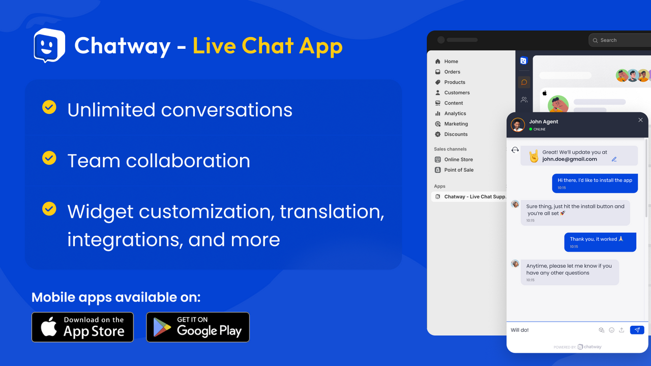 Live Chat app for your store. Live chat with your visitors.