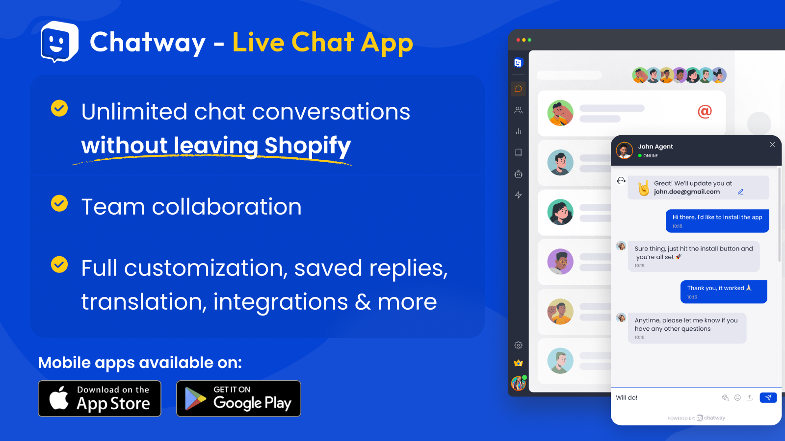 Live Chat app for your store. Live chat with your visitors.