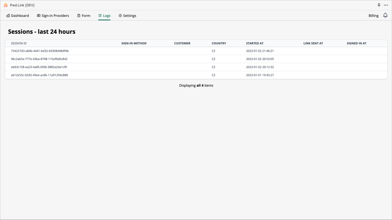 You can see all the logs of the customers that tried to sign in