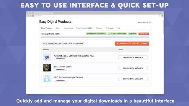 Interface fácil de usar para anexar qualquer arquivo a qualquer produto Shopify