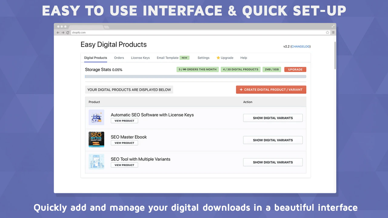 Gemakkelijk te gebruiken interface om elk bestand aan elk Shopify-product toe te voegen