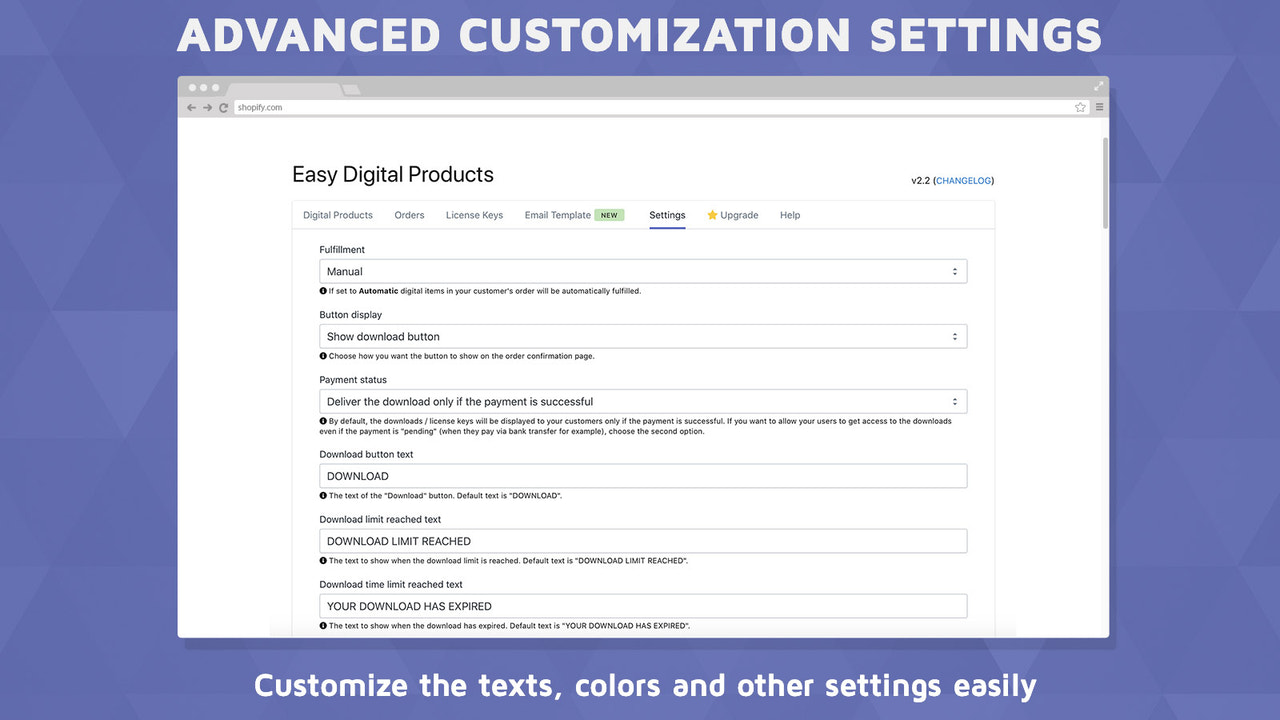 Personalize os textos, cores e outras configurações facilmente!