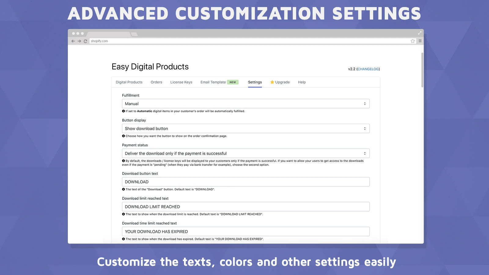 Personalize os textos, cores e outras configurações facilmente!