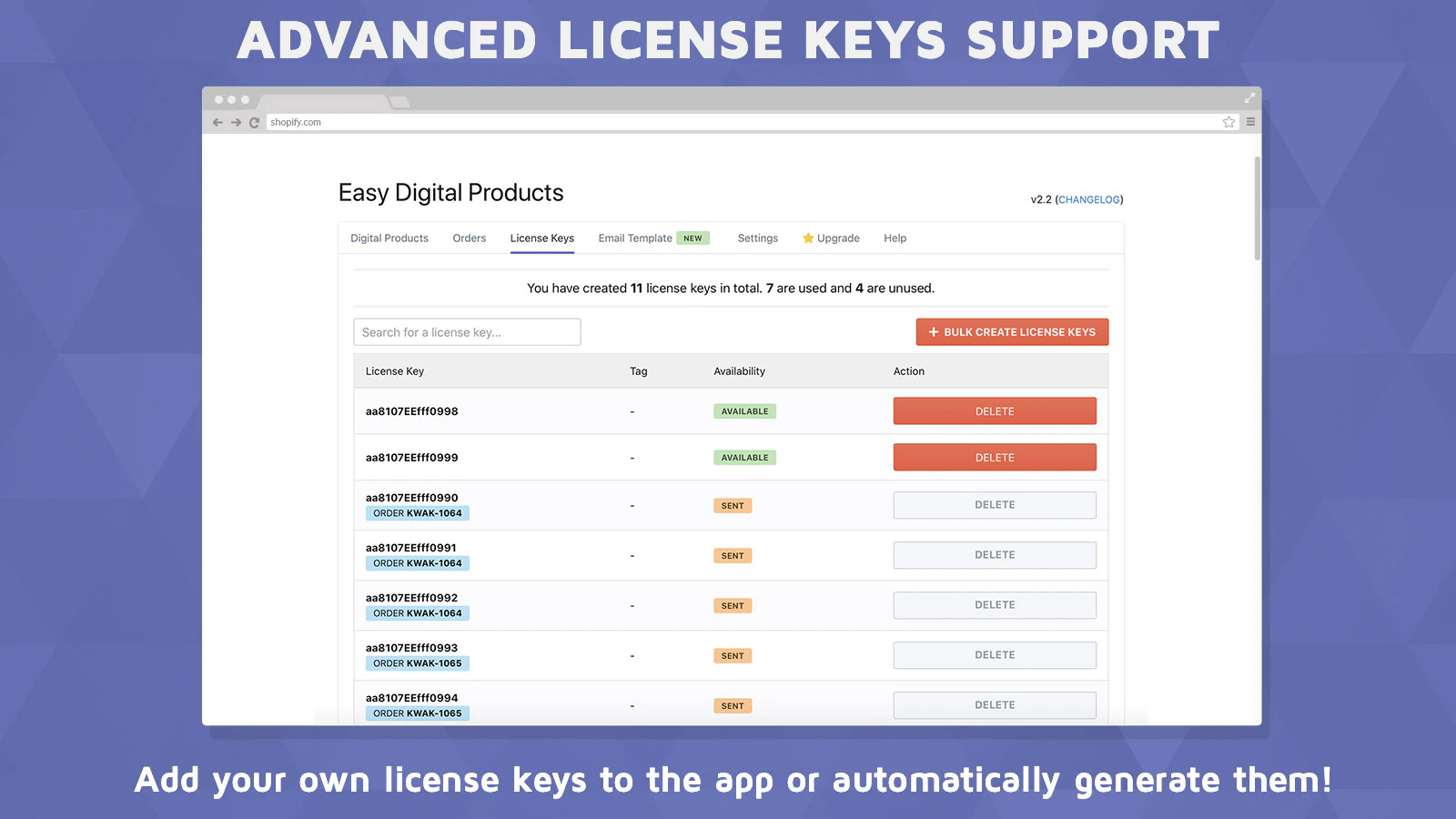 Gérez facilement les clés de licence depuis l'interface de l'application