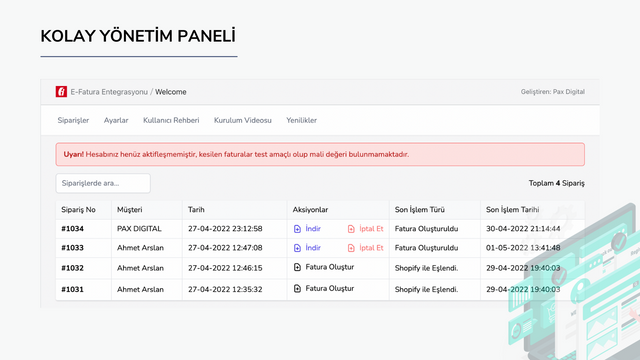 Aplicativo de Integração E-Fatura Shopify