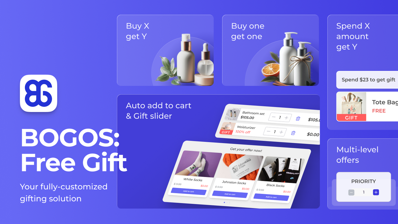 BOGOS: free gifts, Buy X Get Y, BOGO, Gift with purchase, b1g1