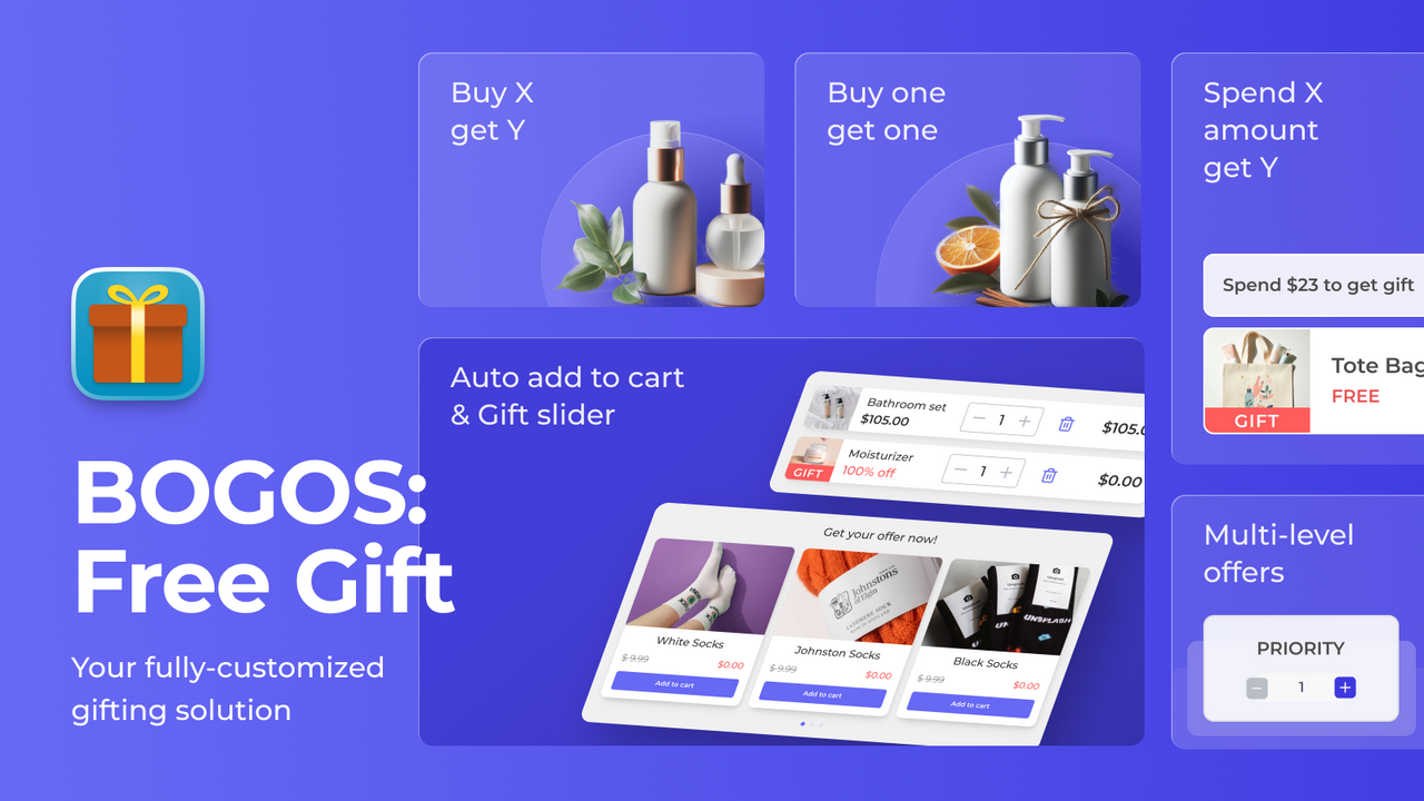 BOGOS: free gifts, Buy X Get Y, BOGO, gift with purchase, b1g1