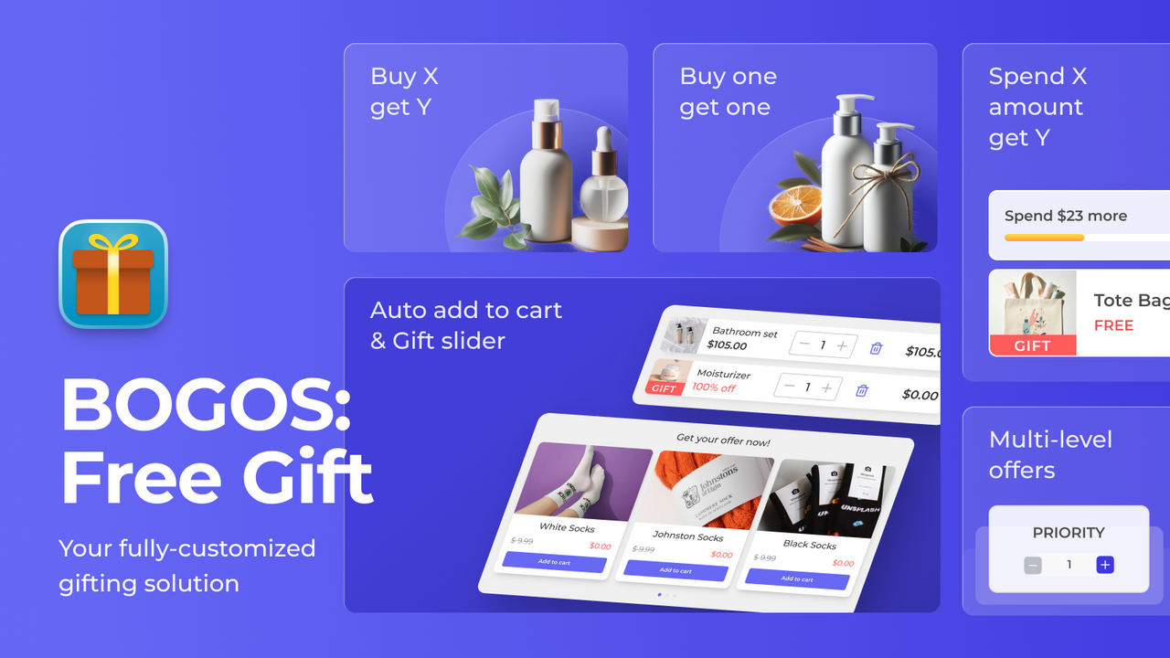 BOGOS: free gifts, Buy X Get Y, BOGO, gift with purchase, b1g1