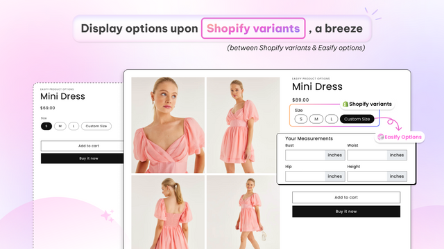 visa alternativ baserat på shopify-varianter