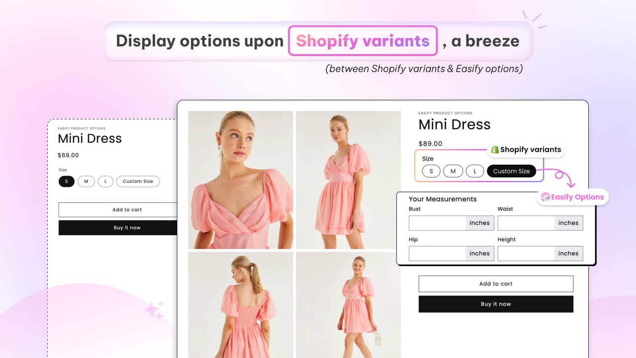 vis muligheder baseret på shopify varianter