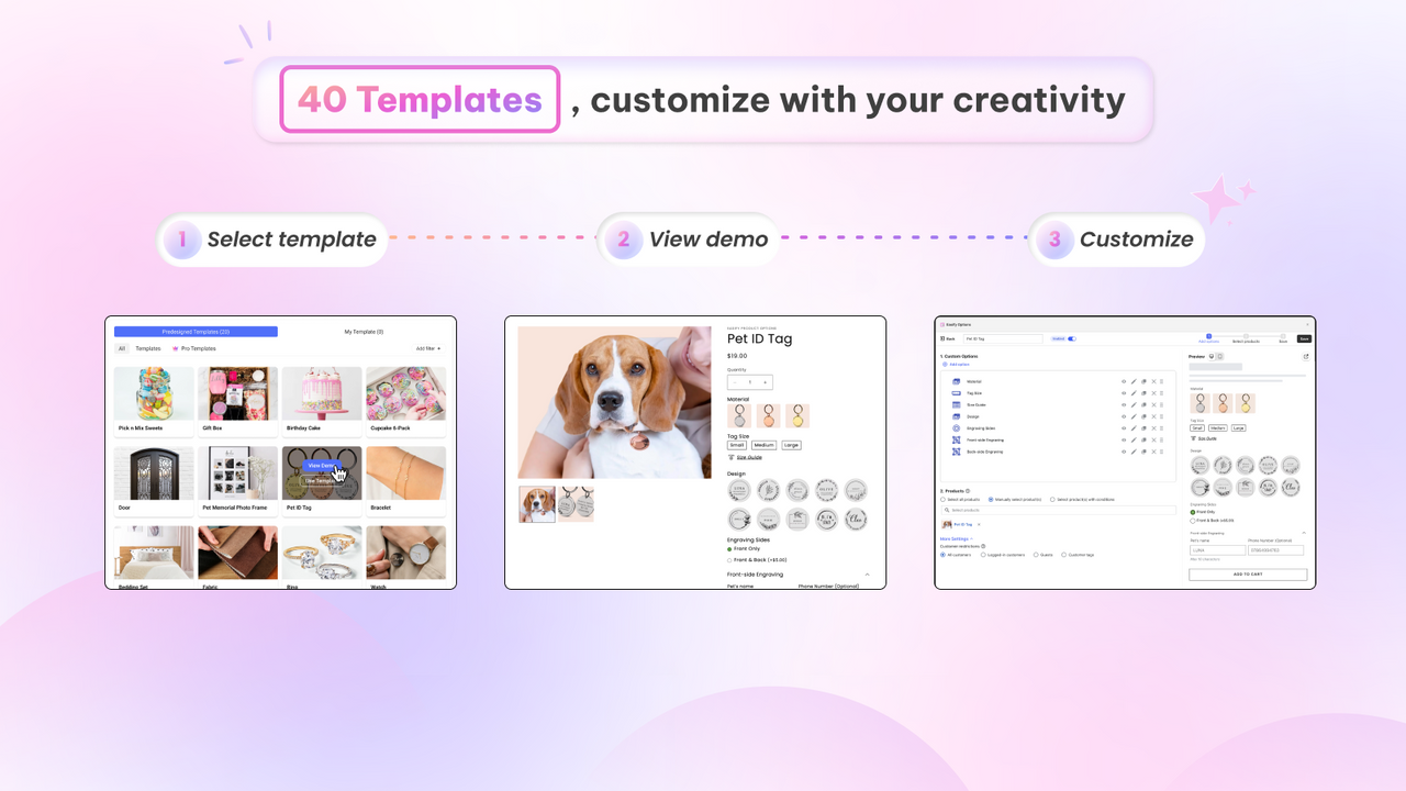 product options and customizer