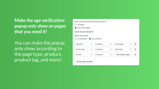 Show age verification popup only on pages that you need it