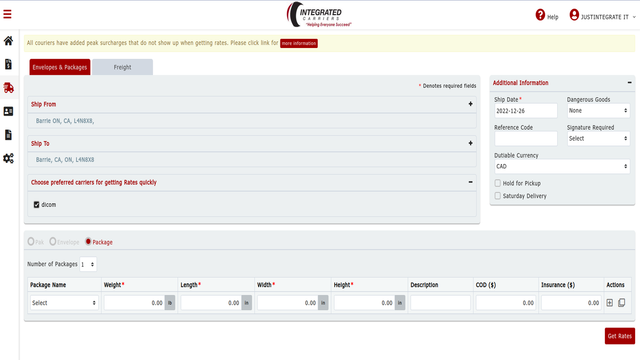 Soluship Package Rates Page