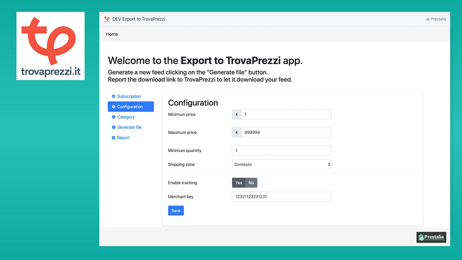 Prestalia TrovaPrezzi export Screenshot