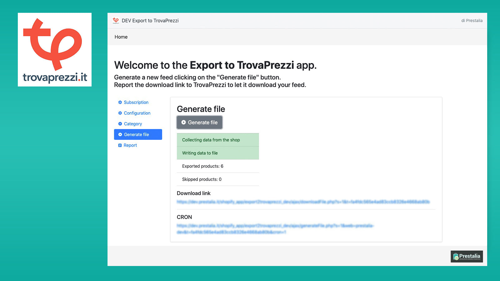 Prestalia TrovaPrezzi export Screenshot