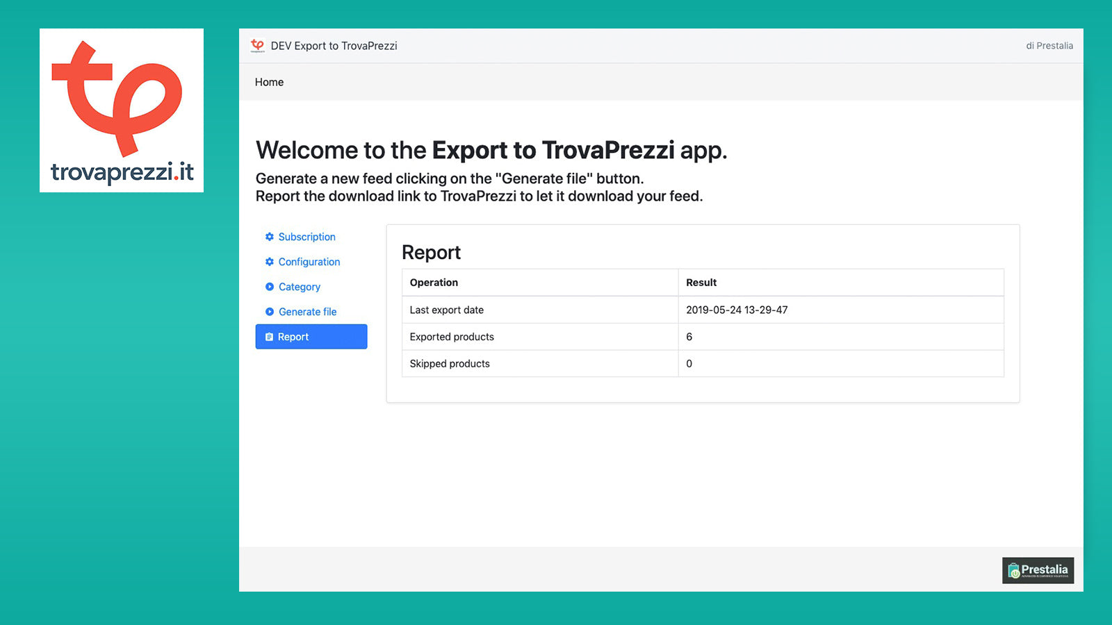 Prestalia TrovaPrezzi export Screenshot