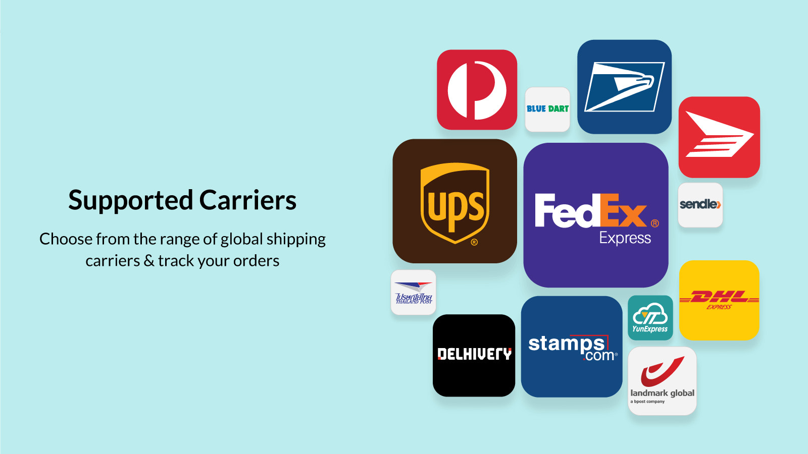 Escolha entre uma variedade de transportadoras de envio globais & rastreie pedidos.