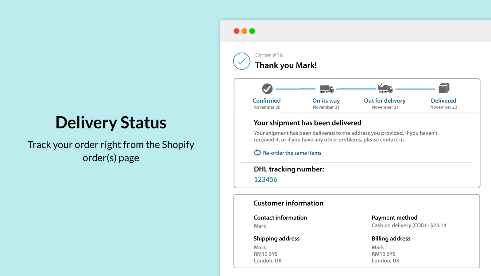 Let your customers track their orders within Shopify